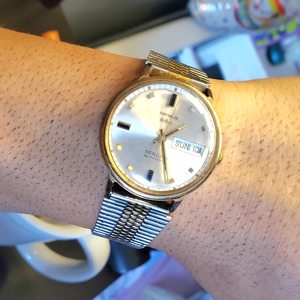 Benrus Gold and Silver Watch  with Day-Date